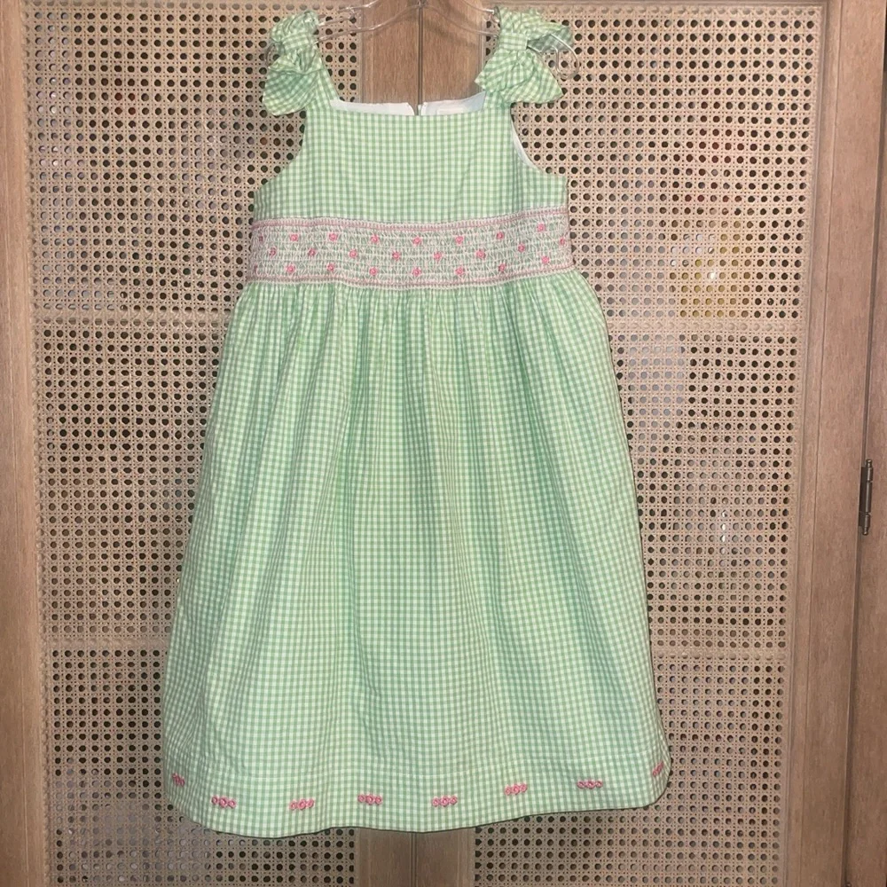 Gymboree  Girls Size 7 Green Gingham Smocked Dress Easter